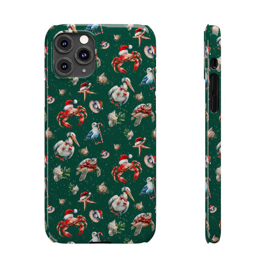 Coastal Birds Slim Phone Case, Shellfish Holiday Design, Festive Coastal Accessories, Beachy Phone Cover, Ocean Lover Gift, Nautical Phone