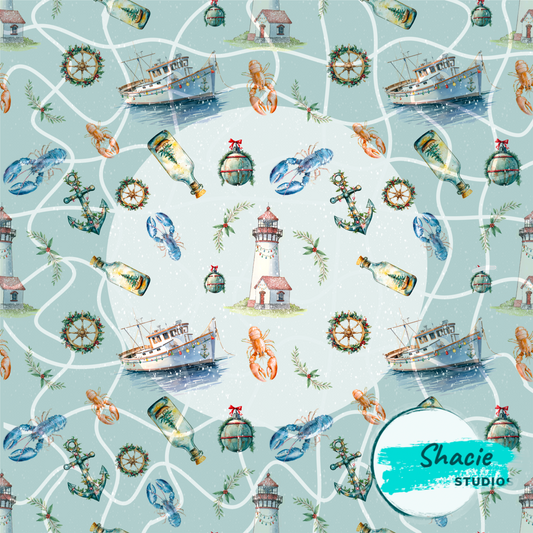 A Very Merry Coastal Christmas - Seamless Pattern