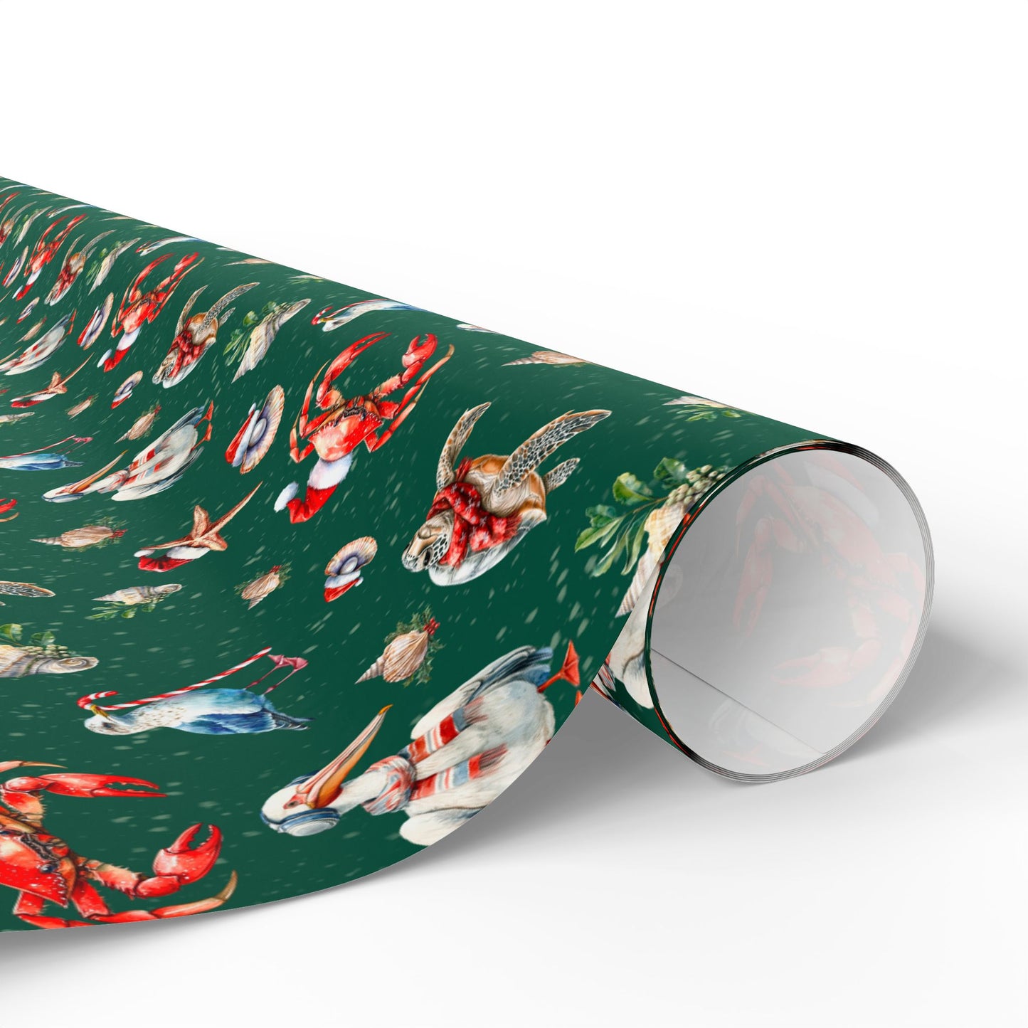 Whimsical Coastal Christmas Wrapping Paper - Holiday Sea Birds & Shellfish Nautical Holiday Gift Wrap