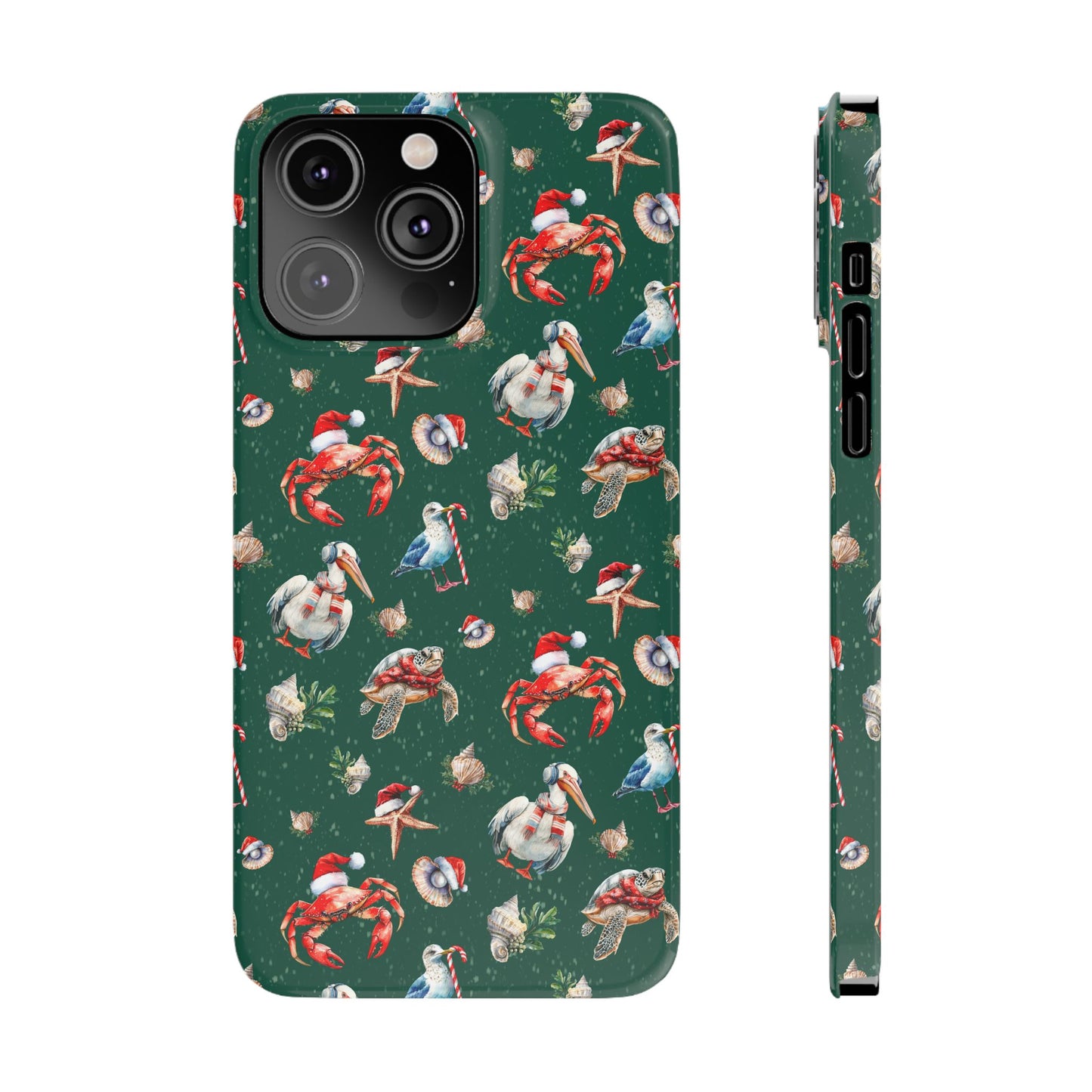 Coastal Birds Slim Phone Case, Shellfish Holiday Design, Festive Coastal Accessories, Beachy Phone Cover, Ocean Lover Gift, Nautical Phone