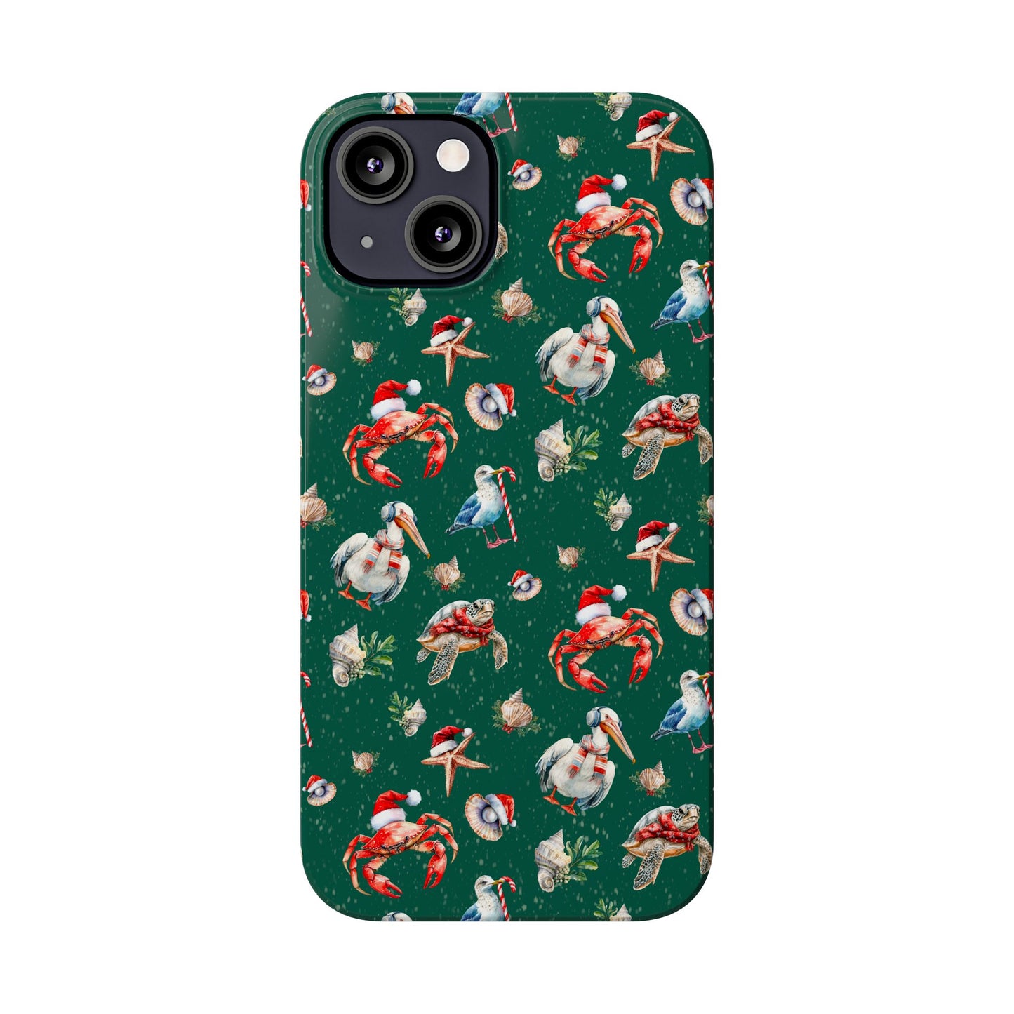 Coastal Birds Slim Phone Case, Shellfish Holiday Design, Festive Coastal Accessories, Beachy Phone Cover, Ocean Lover Gift, Nautical Phone