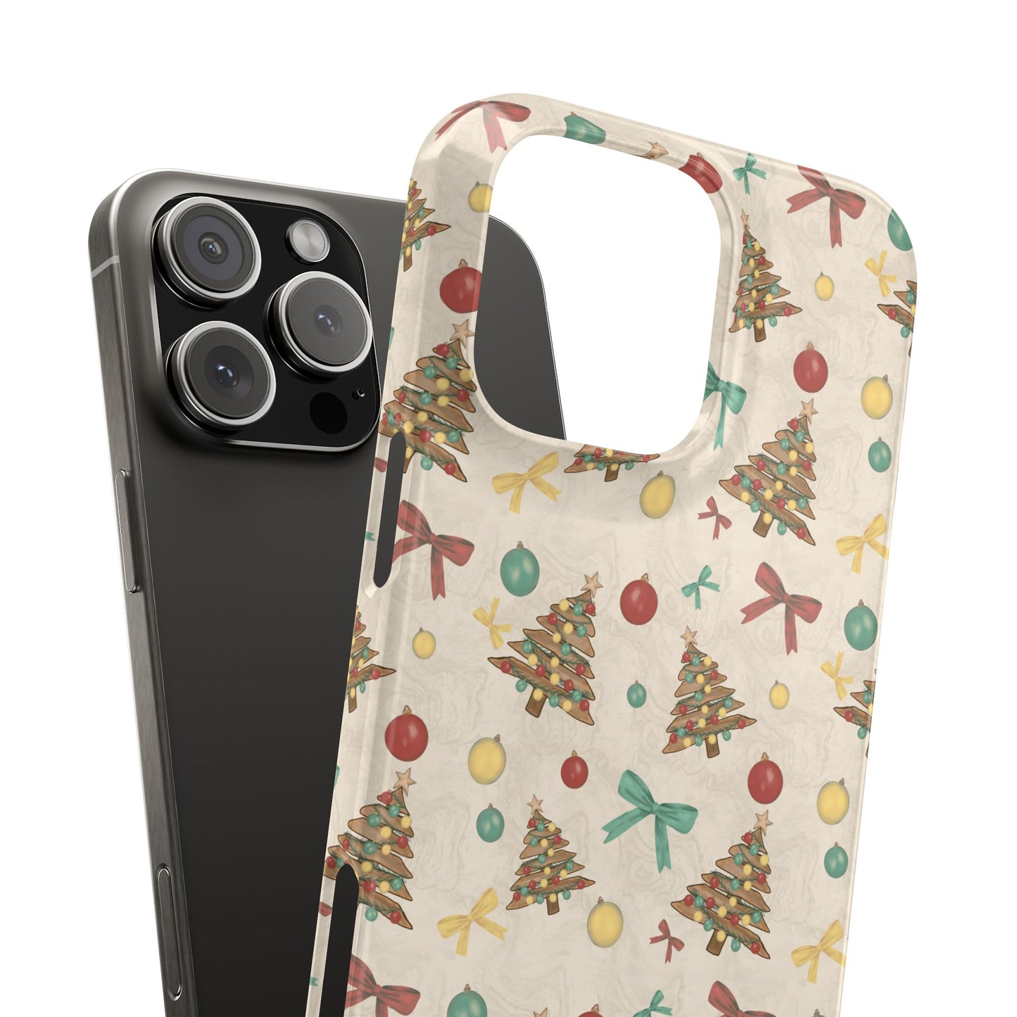 Driftwood Christmas Tree iPhone Case - Coastal Holiday Phone Cover, Hand Drawn Pattern, Rustic Beach Christmas Gift