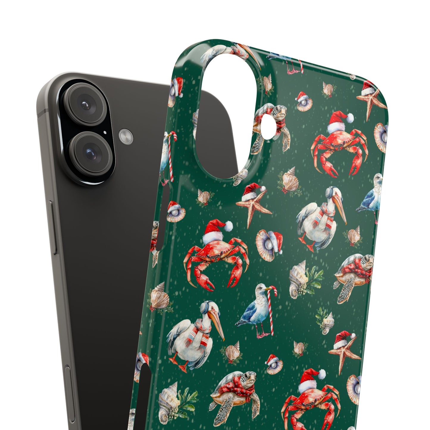 Coastal Birds Slim Phone Case, Shellfish Holiday Design, Festive Coastal Accessories, Beachy Phone Cover, Ocean Lover Gift, Nautical Phone