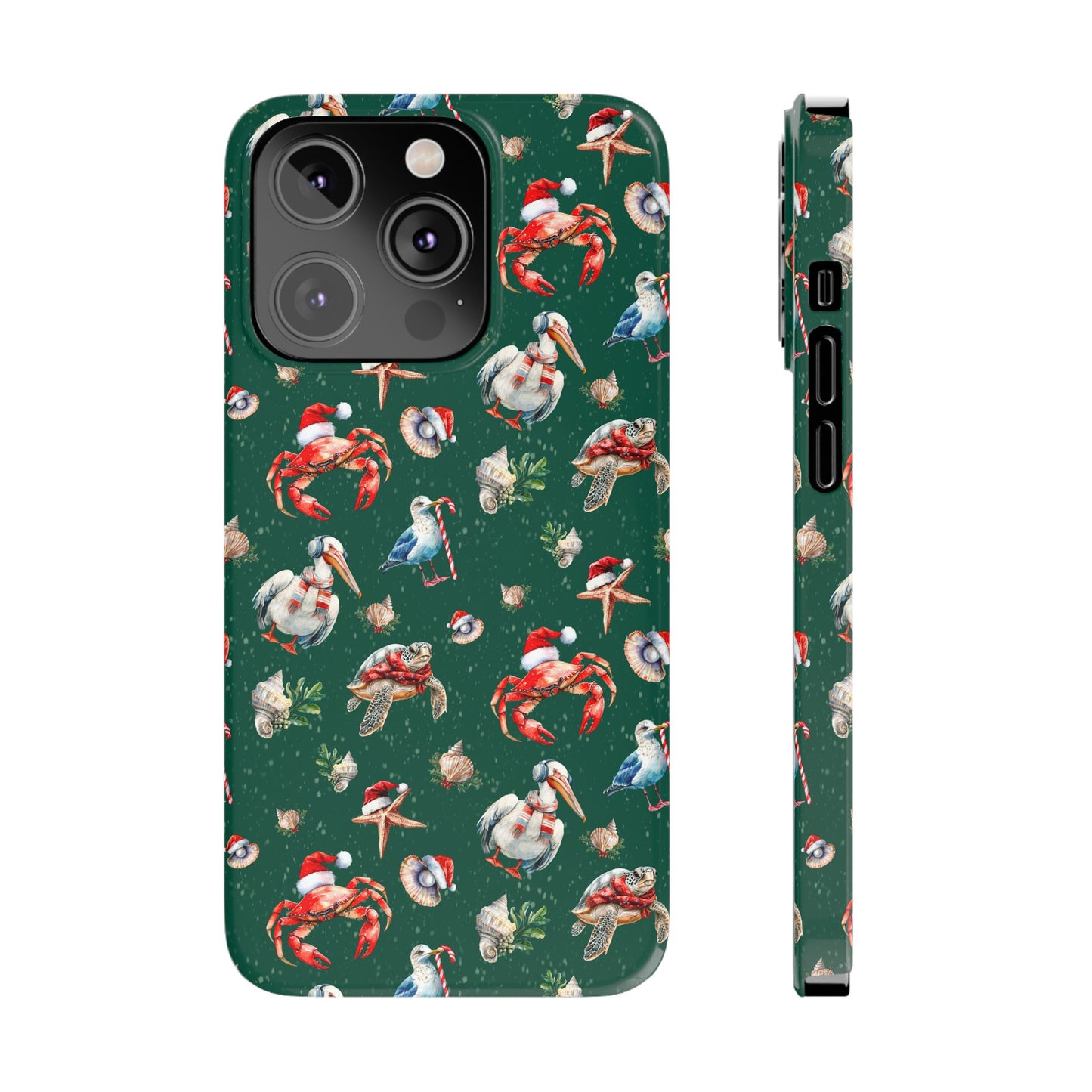 Coastal Birds Slim Phone Case, Shellfish Holiday Design, Festive Coastal Accessories, Beachy Phone Cover, Ocean Lover Gift, Nautical Phone