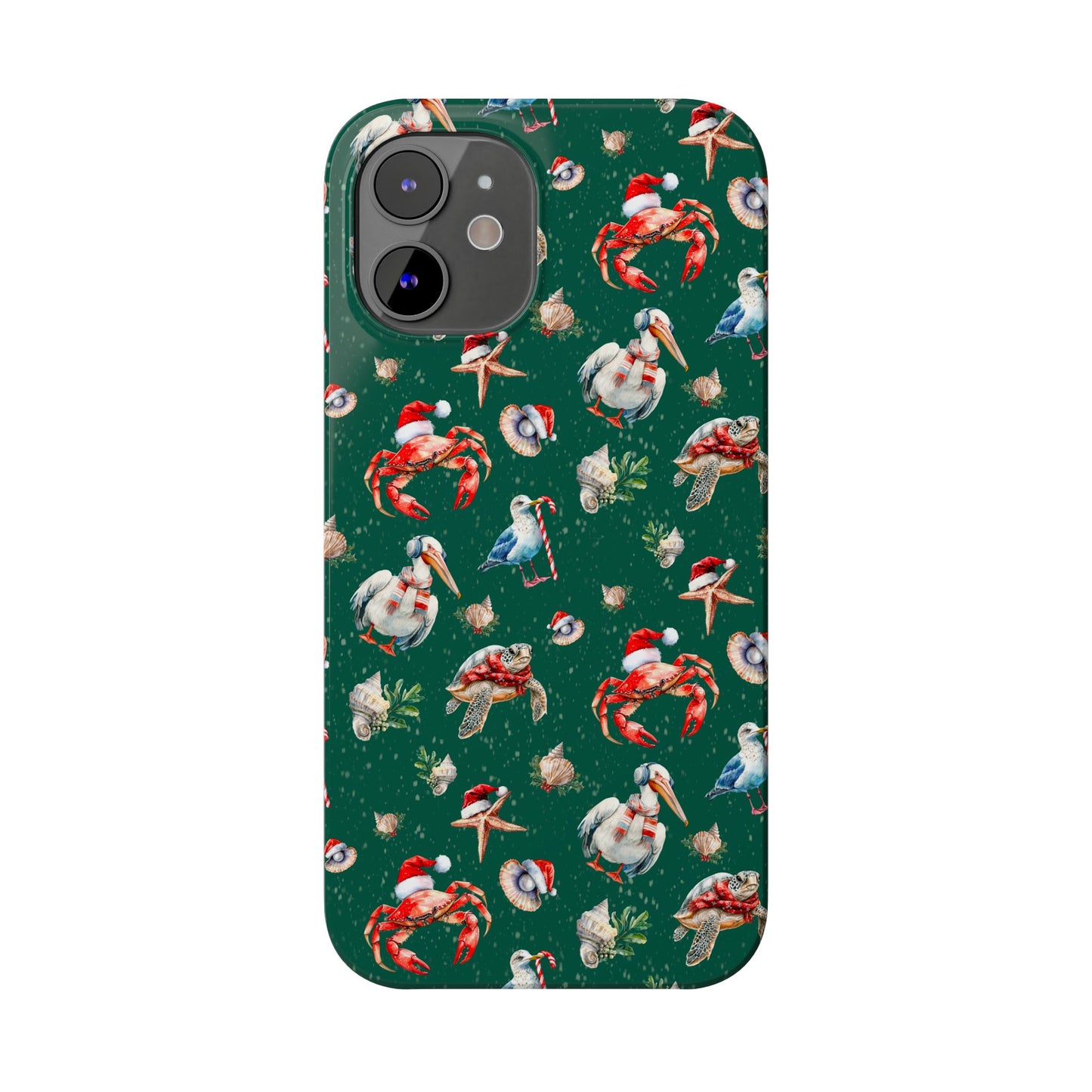 Coastal Birds Slim Phone Case, Shellfish Holiday Design, Festive Coastal Accessories, Beachy Phone Cover, Ocean Lover Gift, Nautical Phone