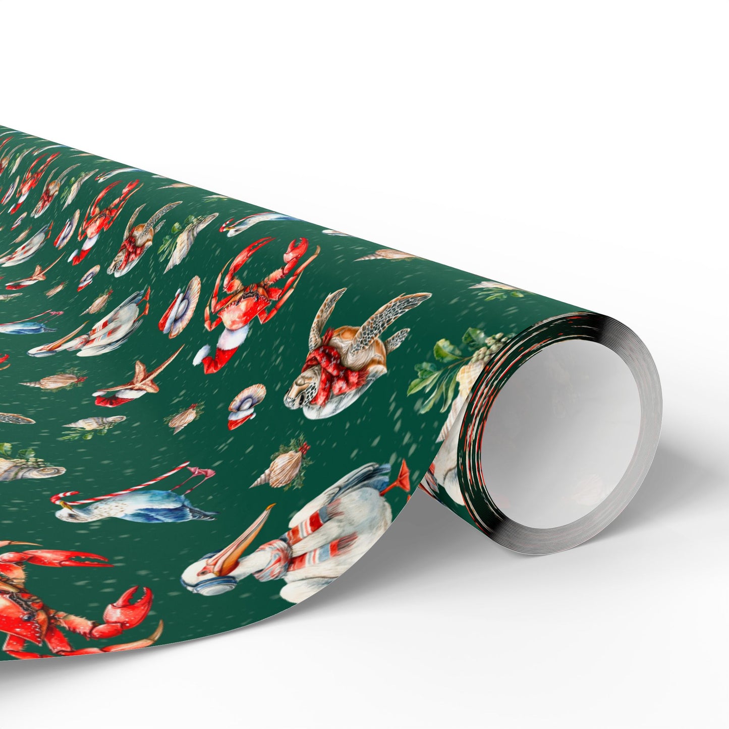 Whimsical Coastal Christmas Wrapping Paper - Holiday Sea Birds & Shellfish Nautical Holiday Gift Wrap
