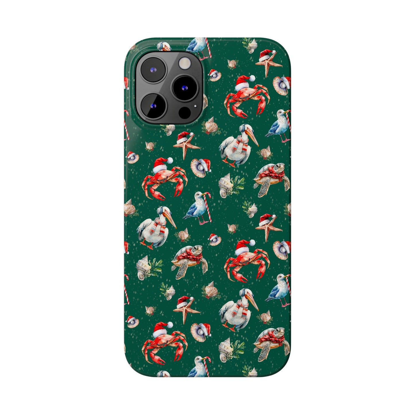 Coastal Birds Slim Phone Case, Shellfish Holiday Design, Festive Coastal Accessories, Beachy Phone Cover, Ocean Lover Gift, Nautical Phone