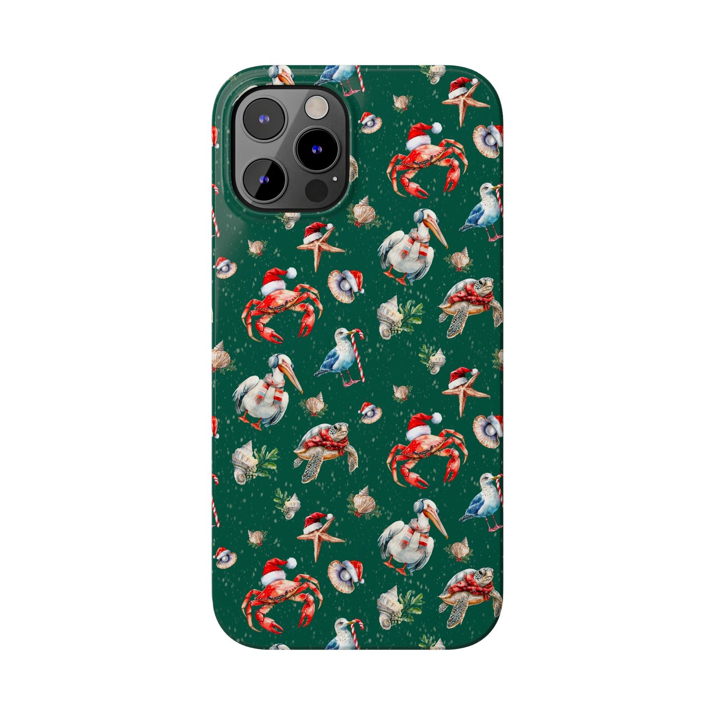 Coastal Birds Slim Phone Case, Shellfish Holiday Design, Festive Coastal Accessories, Beachy Phone Cover, Ocean Lover Gift, Nautical Phone