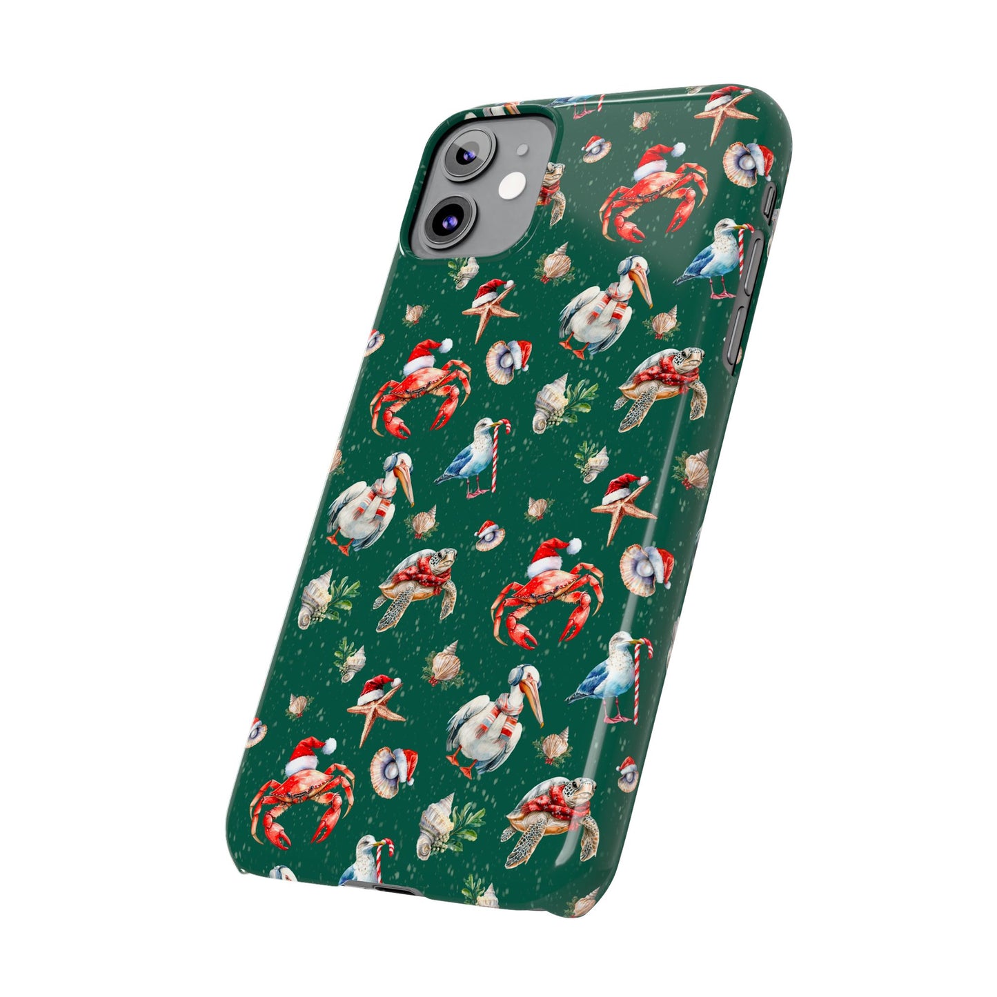 Coastal Birds Slim Phone Case, Shellfish Holiday Design, Festive Coastal Accessories, Beachy Phone Cover, Ocean Lover Gift, Nautical Phone