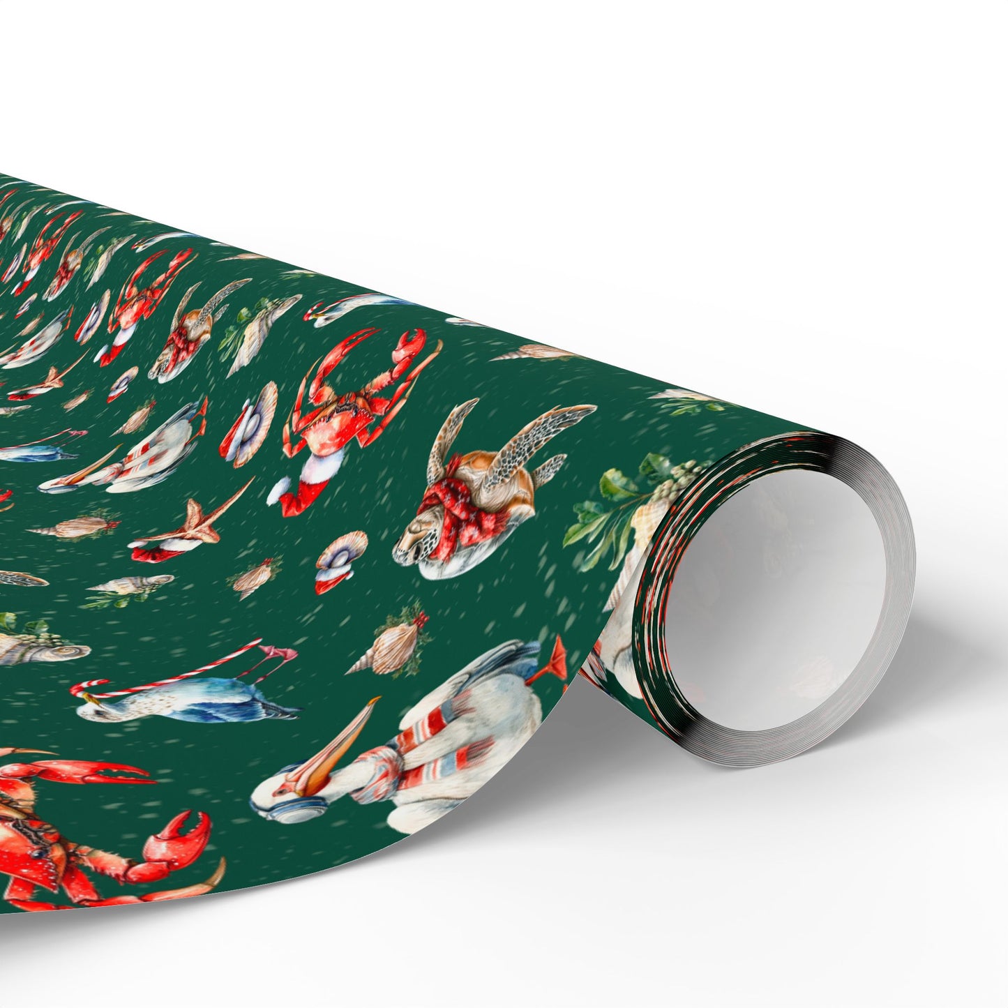Whimsical Coastal Christmas Wrapping Paper - Holiday Sea Birds & Shellfish Nautical Holiday Gift Wrap