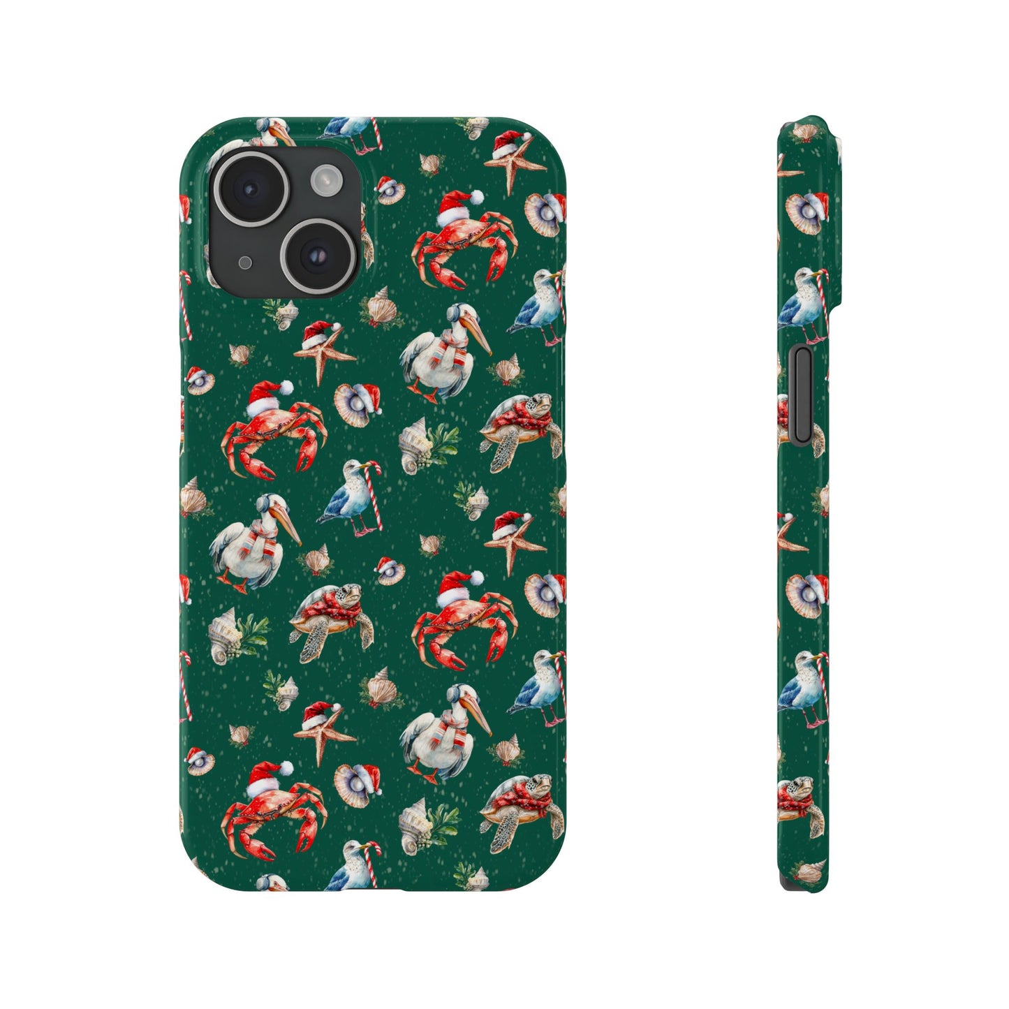 Coastal Birds Slim Phone Case, Shellfish Holiday Design, Festive Coastal Accessories, Beachy Phone Cover, Ocean Lover Gift, Nautical Phone