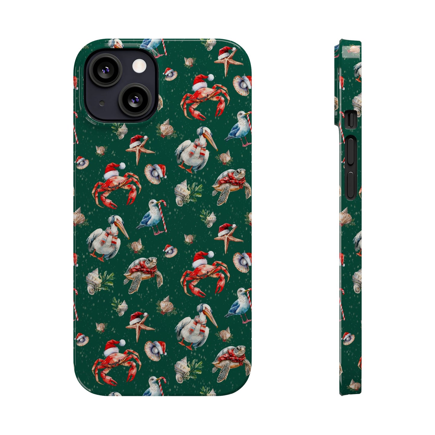 Coastal Birds Slim Phone Case, Shellfish Holiday Design, Festive Coastal Accessories, Beachy Phone Cover, Ocean Lover Gift, Nautical Phone