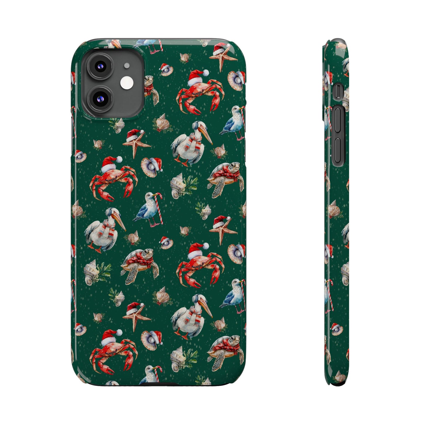 Coastal Birds Slim Phone Case, Shellfish Holiday Design, Festive Coastal Accessories, Beachy Phone Cover, Ocean Lover Gift, Nautical Phone