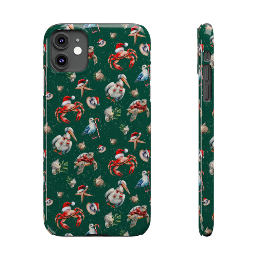 Coastal Birds Slim Phone Case, Shellfish Holiday Design, Festive Coastal Accessories, Beachy Phone Cover, Ocean Lover Gift, Nautical Phone