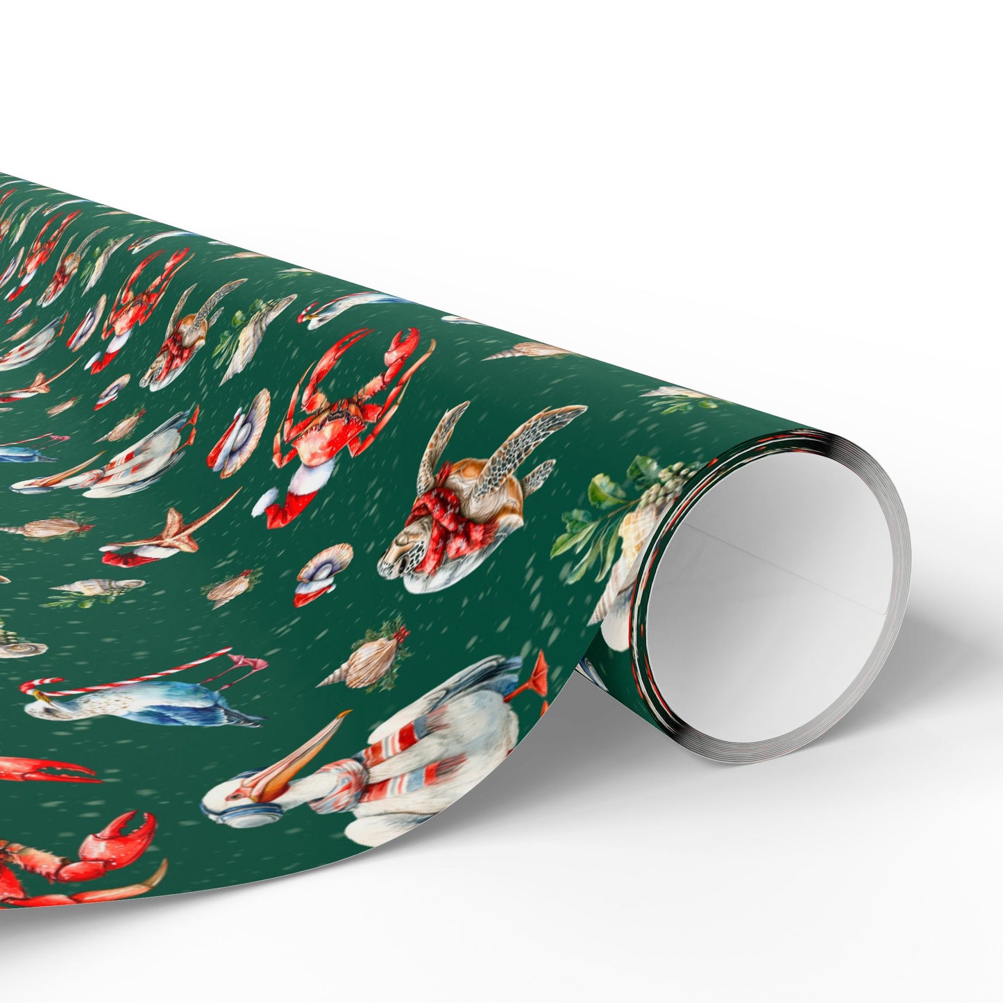 Whimsical Coastal Christmas Wrapping Paper - Holiday Sea Birds & Shellfish Nautical Holiday Gift Wrap