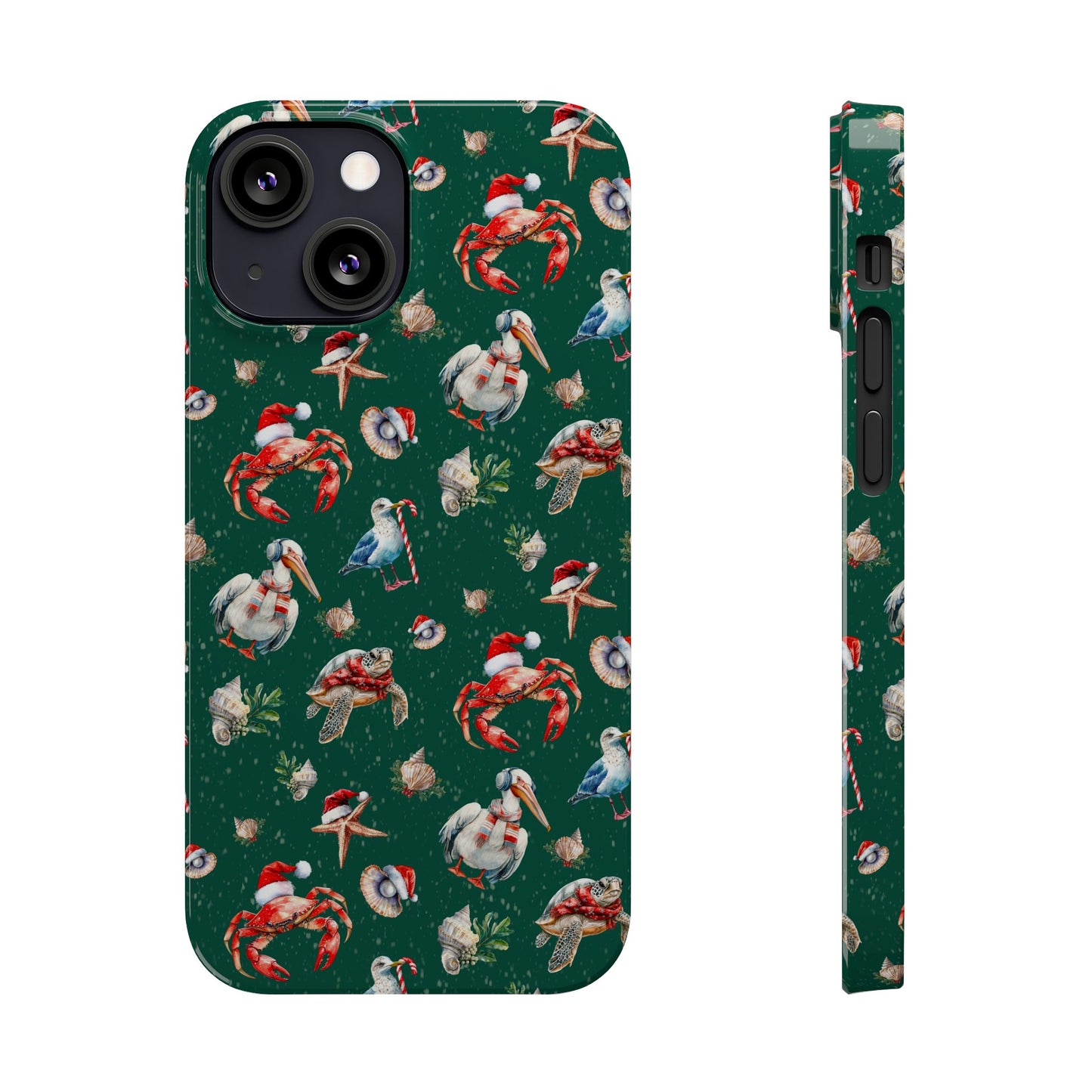 Coastal Birds Slim Phone Case, Shellfish Holiday Design, Festive Coastal Accessories, Beachy Phone Cover, Ocean Lover Gift, Nautical Phone