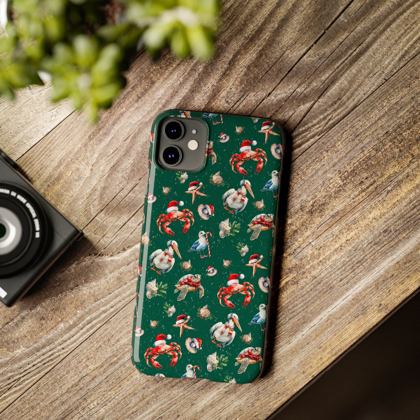 Coastal Birds Slim Phone Case, Shellfish Holiday Design, Festive Coastal Accessories, Beachy Phone Cover, Ocean Lover Gift, Nautical Phone