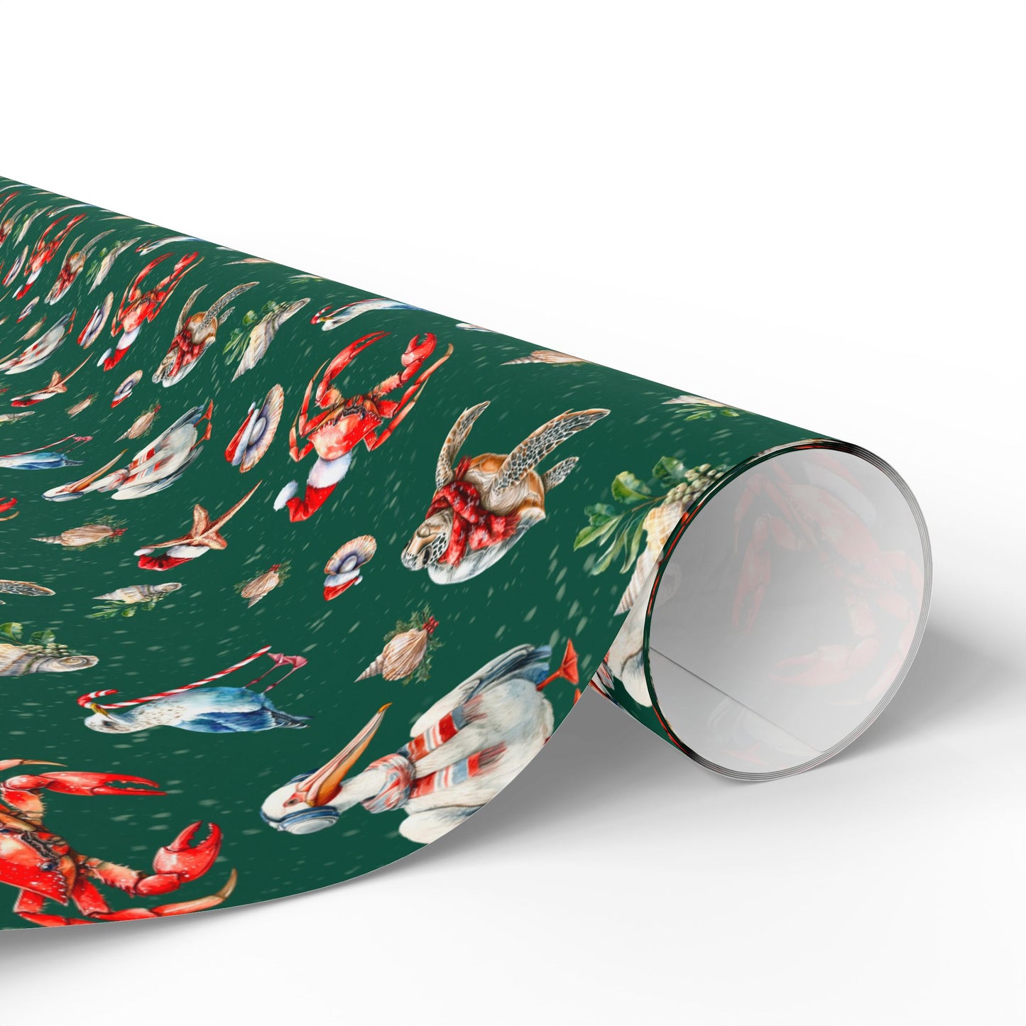 Whimsical Coastal Christmas Wrapping Paper - Holiday Sea Birds & Shellfish Nautical Holiday Gift Wrap