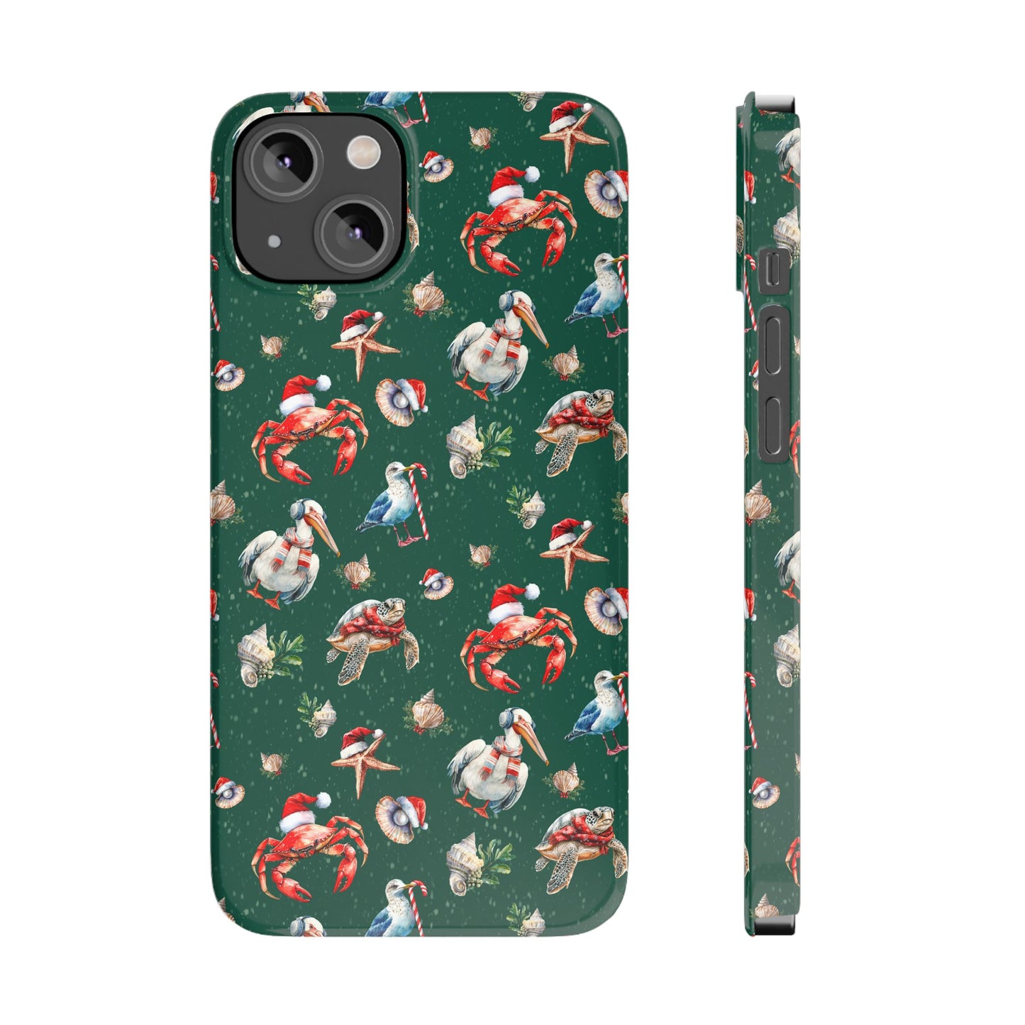 Coastal Birds Slim Phone Case, Shellfish Holiday Design, Festive Coastal Accessories, Beachy Phone Cover, Ocean Lover Gift, Nautical Phone