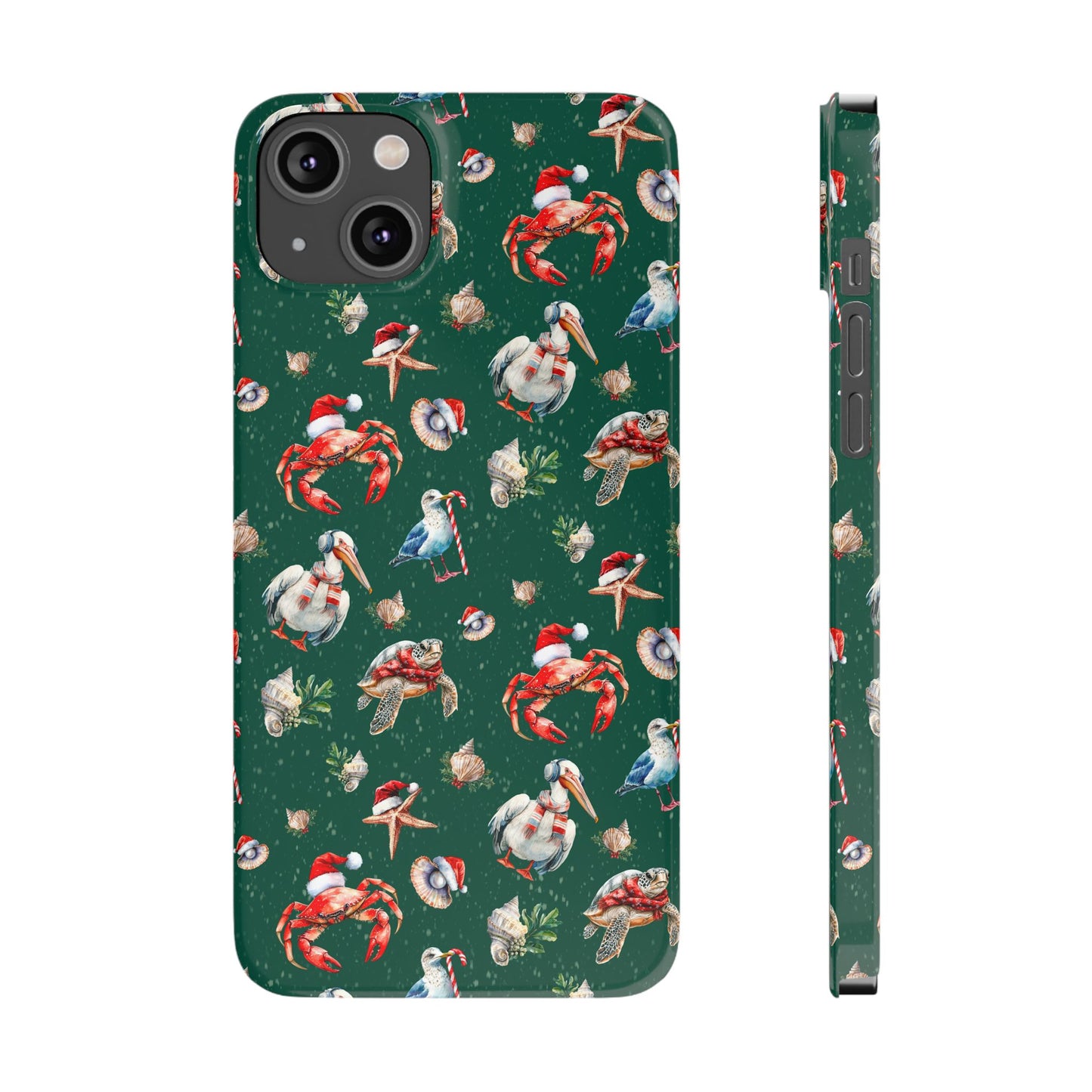 Coastal Birds Slim Phone Case, Shellfish Holiday Design, Festive Coastal Accessories, Beachy Phone Cover, Ocean Lover Gift, Nautical Phone