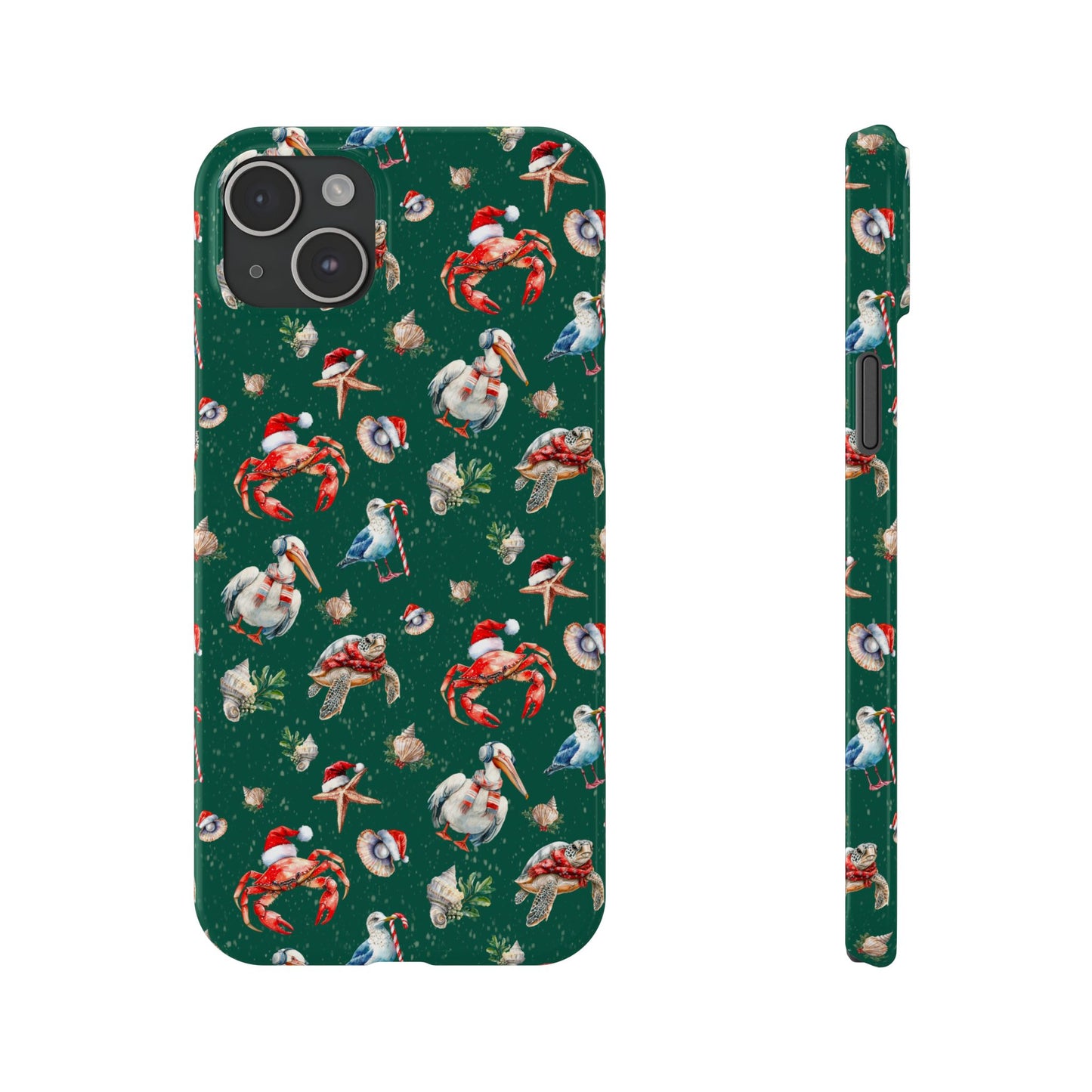 Coastal Birds Slim Phone Case, Shellfish Holiday Design, Festive Coastal Accessories, Beachy Phone Cover, Ocean Lover Gift, Nautical Phone