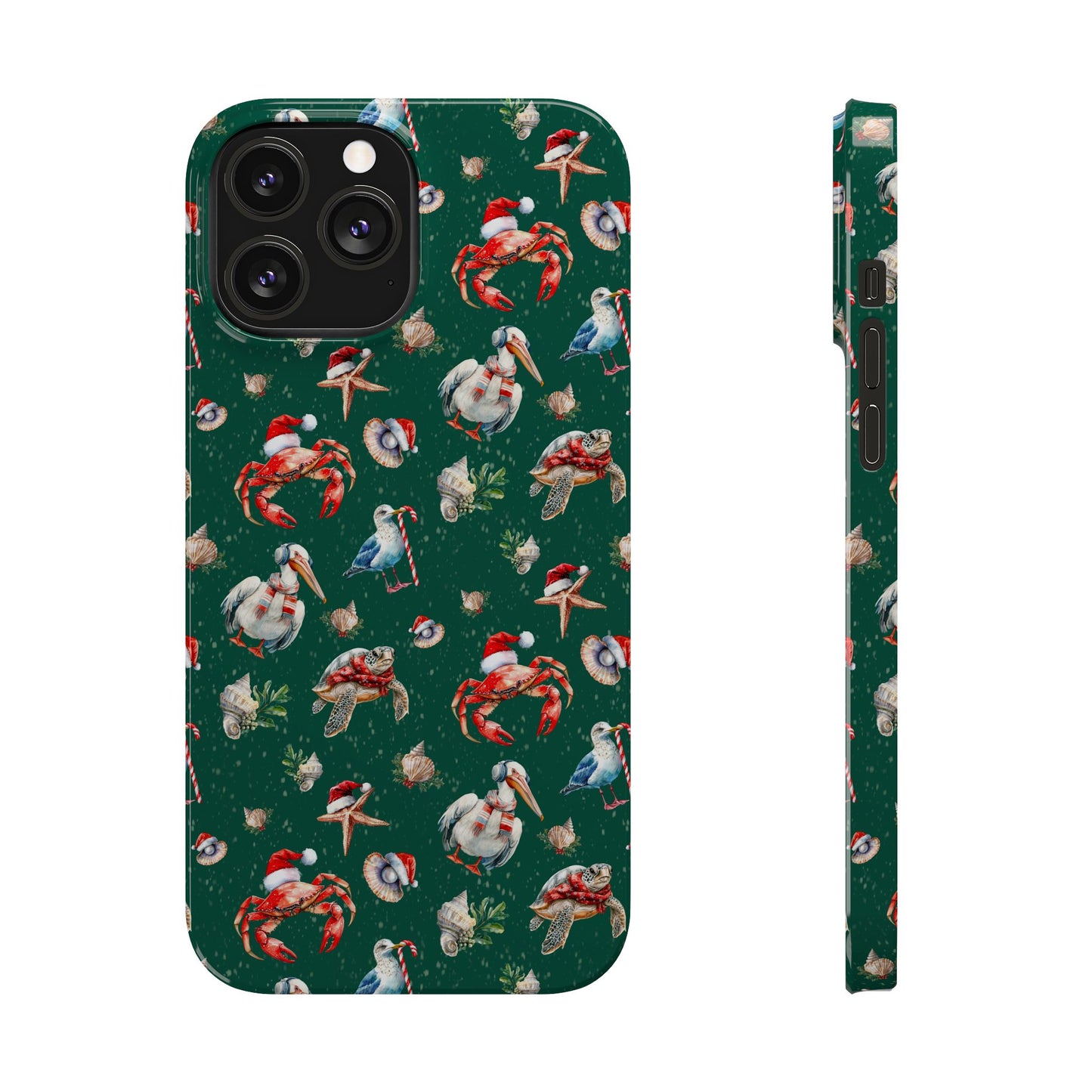 Coastal Birds Slim Phone Case, Shellfish Holiday Design, Festive Coastal Accessories, Beachy Phone Cover, Ocean Lover Gift, Nautical Phone