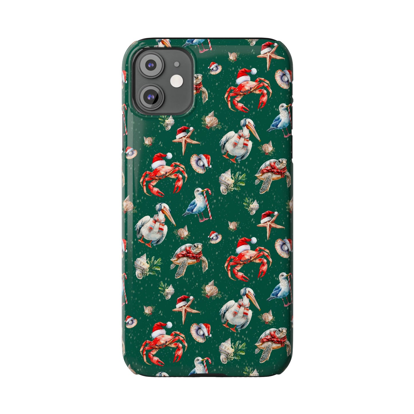 Coastal Birds Slim Phone Case, Shellfish Holiday Design, Festive Coastal Accessories, Beachy Phone Cover, Ocean Lover Gift, Nautical Phone