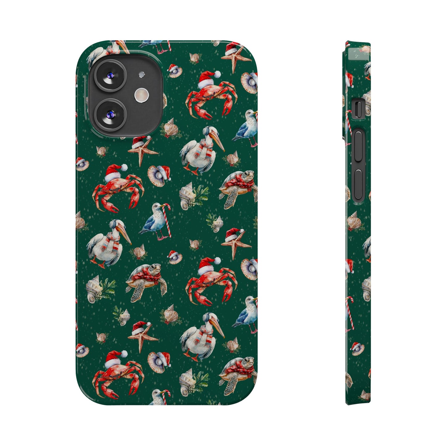 Coastal Birds Slim Phone Case, Shellfish Holiday Design, Festive Coastal Accessories, Beachy Phone Cover, Ocean Lover Gift, Nautical Phone