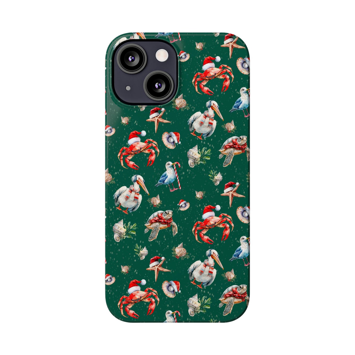 Coastal Birds Slim Phone Case, Shellfish Holiday Design, Festive Coastal Accessories, Beachy Phone Cover, Ocean Lover Gift, Nautical Phone