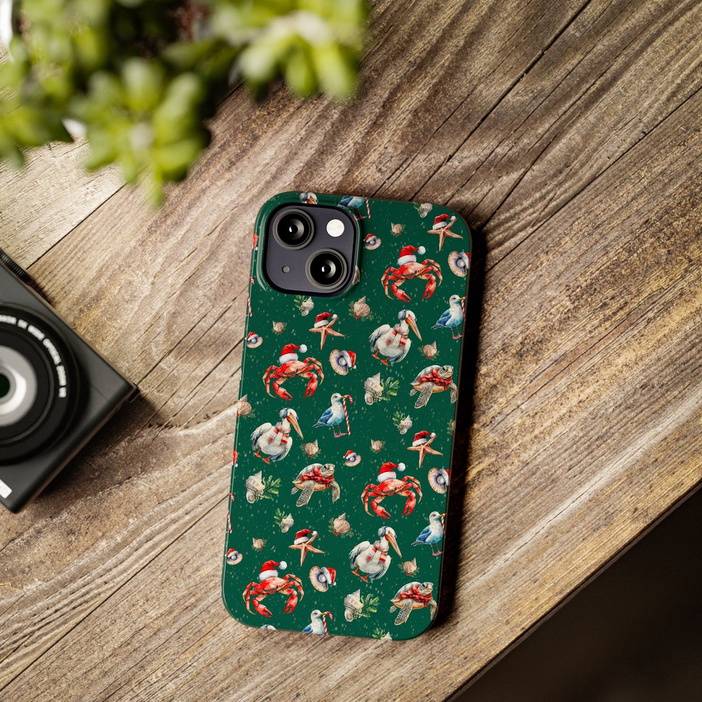 Coastal Birds Slim Phone Case, Shellfish Holiday Design, Festive Coastal Accessories, Beachy Phone Cover, Ocean Lover Gift, Nautical Phone