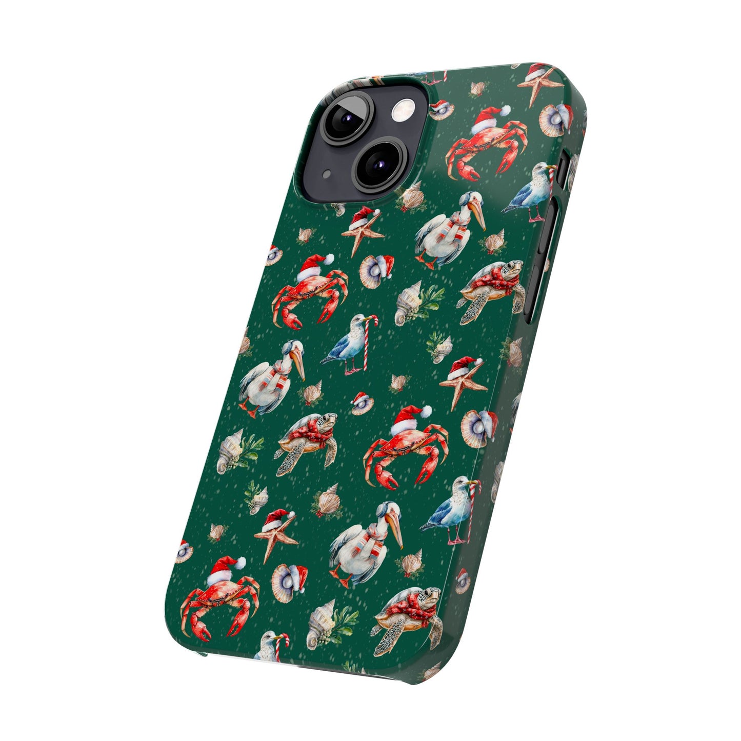 Coastal Birds Slim Phone Case, Shellfish Holiday Design, Festive Coastal Accessories, Beachy Phone Cover, Ocean Lover Gift, Nautical Phone